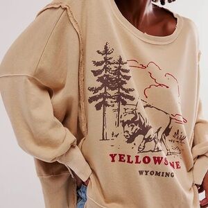 We The Free Beige Yellowstone Wyoming Graphic Crewneck